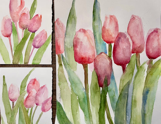 Tulips in the Spring. Original painting titled "Tulips in the Spring" featuring soft, blooming tulips in delicate pastel hues. Symbolizes hope, new beginnings, and the renewal of life.