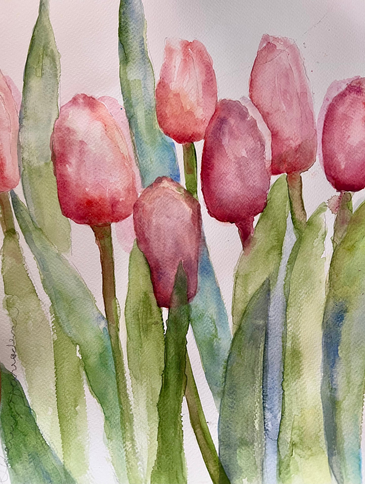 Tulips in the Spring. Original painting titled "Tulips in the Spring" featuring soft, blooming tulips in delicate pastel hues. Symbolizes hope, new beginnings, and the renewal of life.